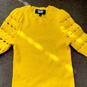 DKNY Vibrant Yellow Textured Sleeve Top